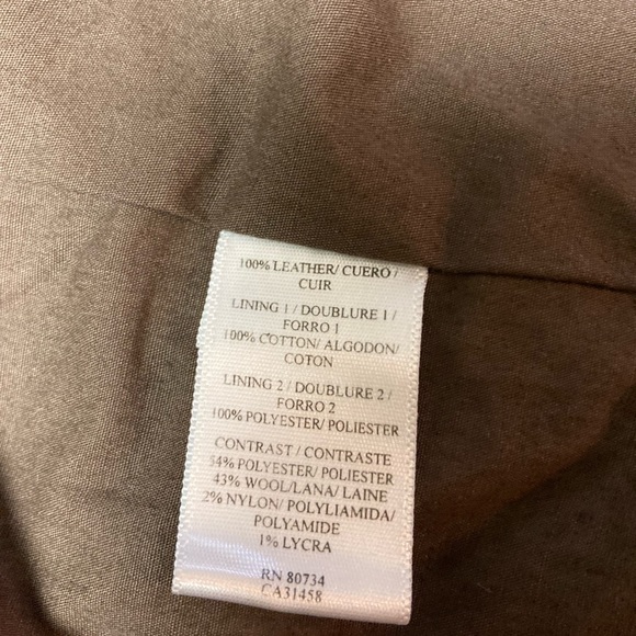 BCBGMAXAZRIA Women’s Brown Leather Crop Military Jacket with Plaid Detailing. - Picture 8 of 11